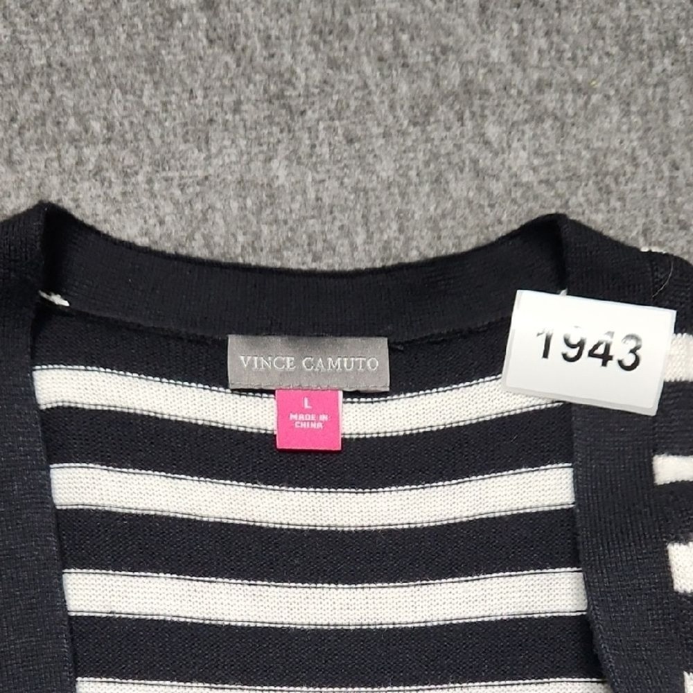 Vince Camuto Striped Long Open‎ Front Cardigan Sweater Black White Size L - Picture 8 of 8